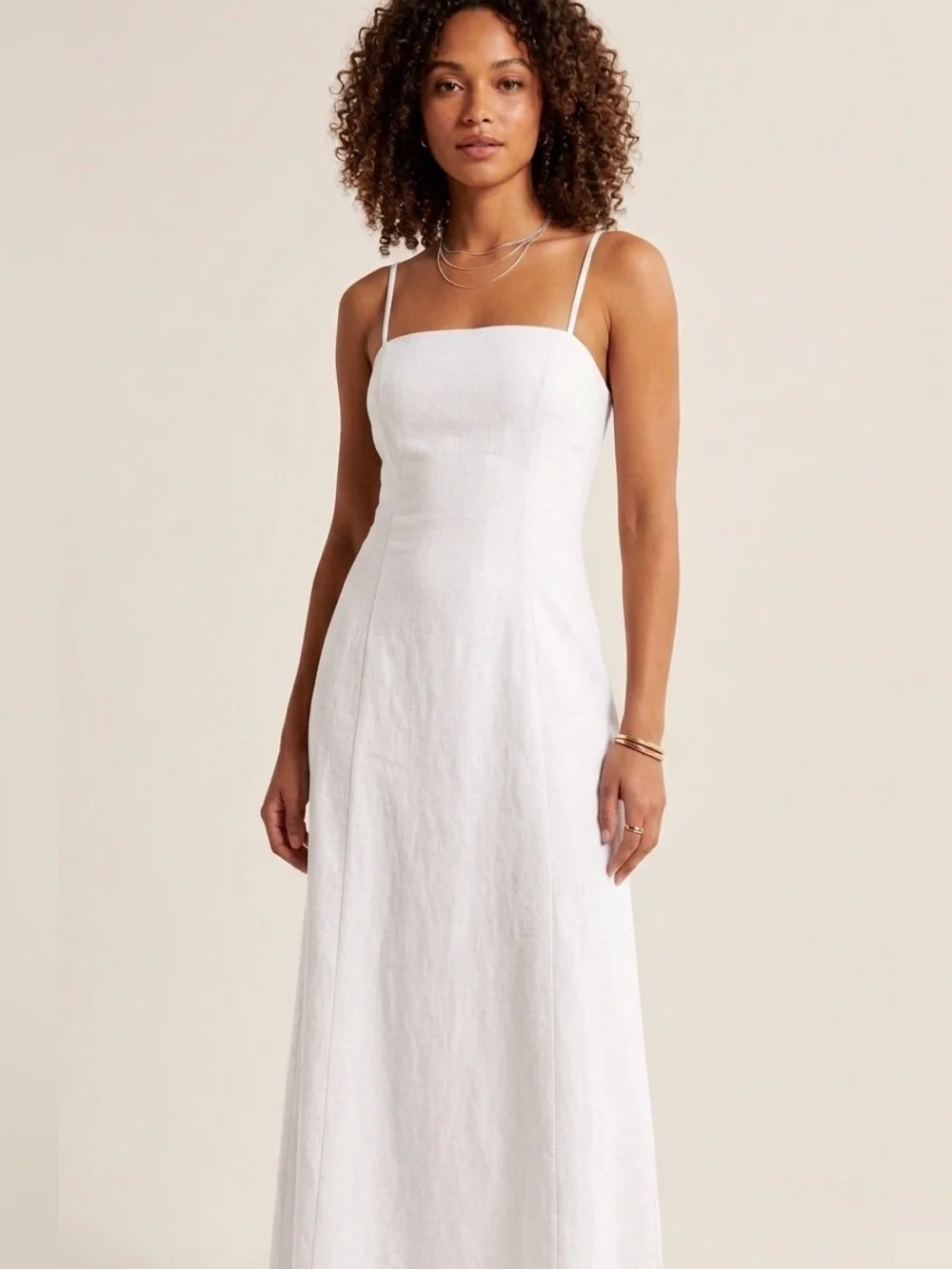Abercrombie & Fitch White Dress Linen Cotton Skimming Strapless Maxi L Tall